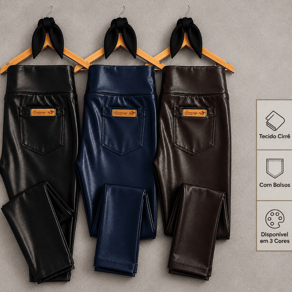 Calça Legging Infantil Menina Cirrê Suplex Lisa na Frente e Com Bolsos Traseiros