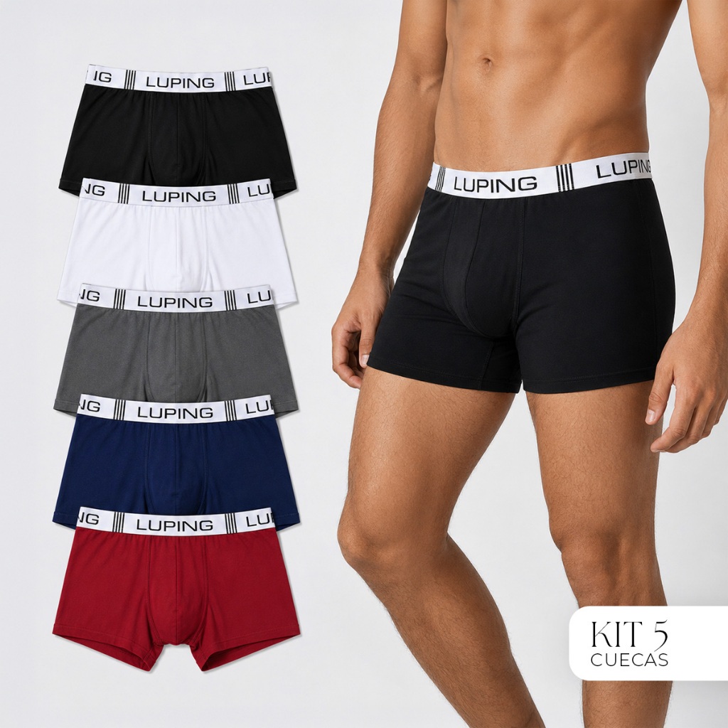 Kit 5 Cuecas Boxer Adulto Masculina Microfibra Confortável Forro 100% Algodão Cores Variadas
