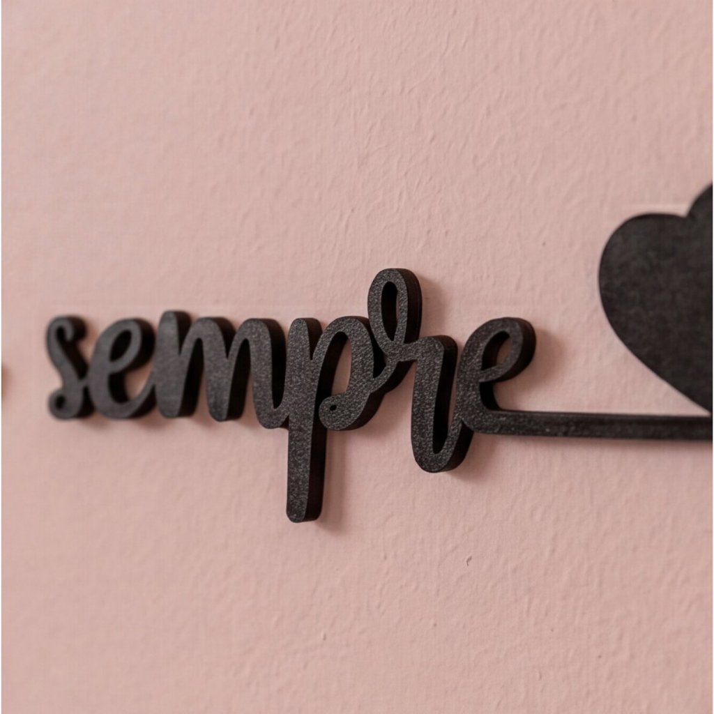 Frase Para Todo Sempre 2 Corações MDF Preto 70cm Decoração Parede Quarto Casal Cabeceira Namorados