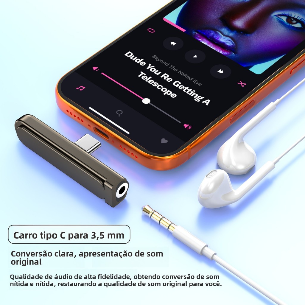 Adaptador de áudio USB-C para 3,5 mm, suporte dobrável para celular, mini conversor de fone de ouvido em liga de alumíni