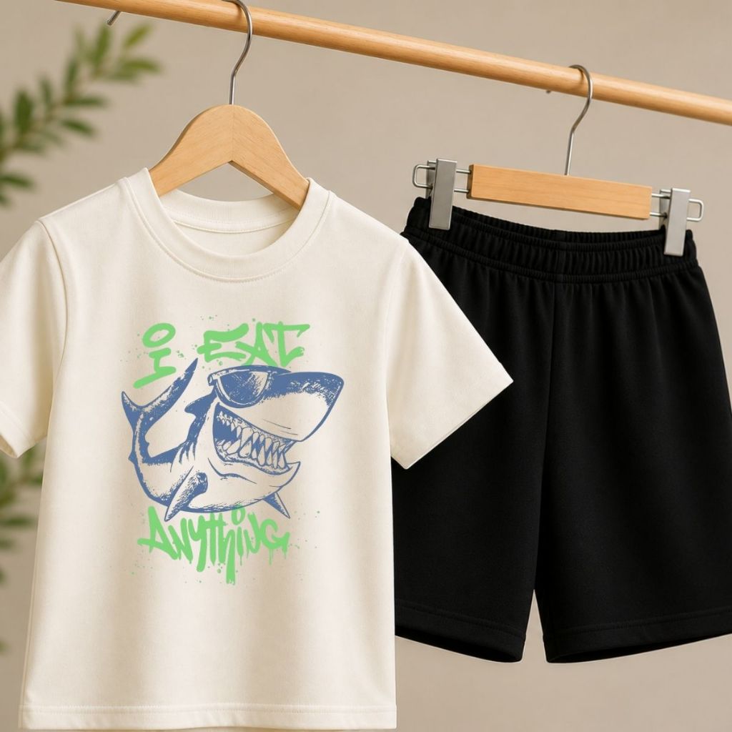 Conjunto Infantil Menino Camiseta Básica Casual Bermuda Moletom Roupa Infantil Premium