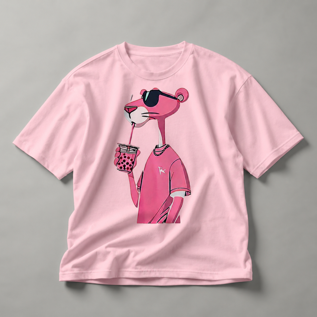 Camiseta Camisa Feminina Streetwear Masculina Algodão Oversized Pantera Rosa Confortável Academia Oversize Lançamento
