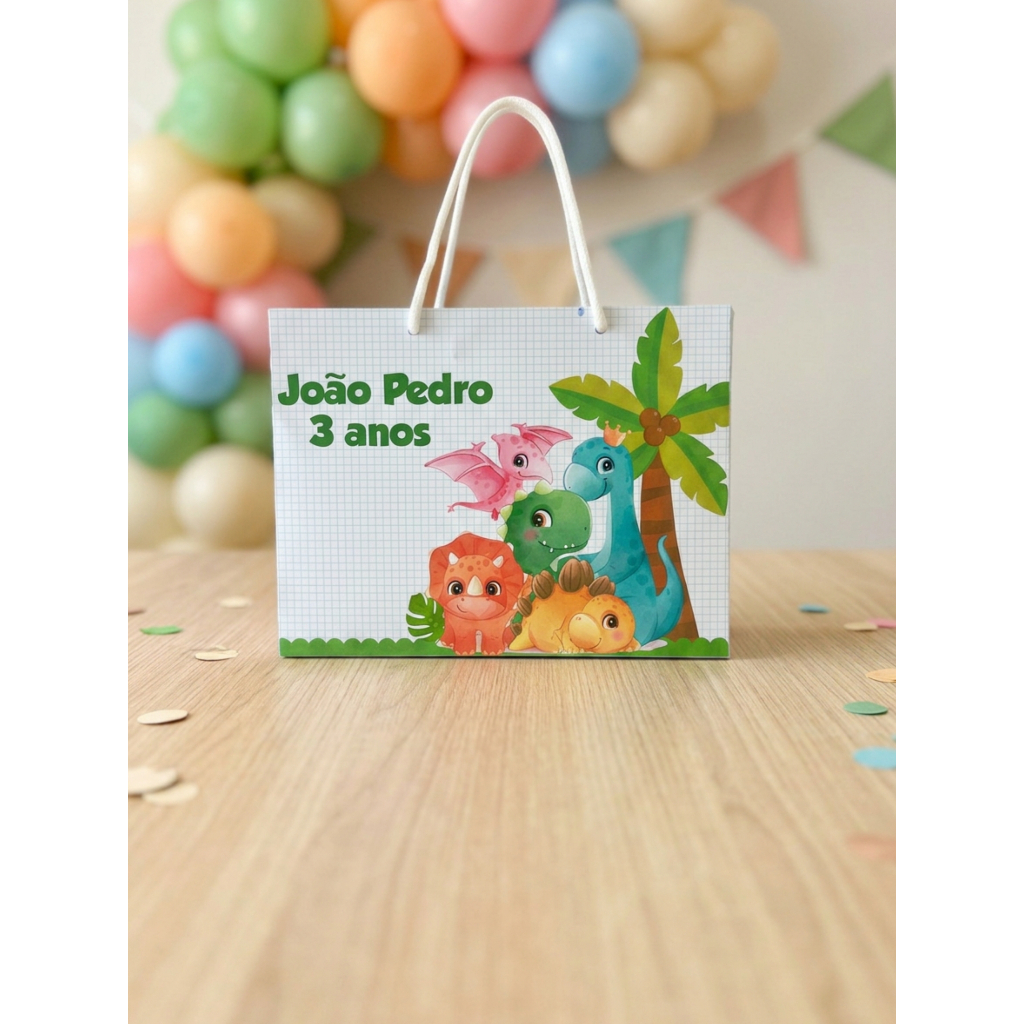 Sacolinha Personalizada Dinossauros - Dino para Festa Infantil | Lembrancinha de Aniversário | Pegue e Monte