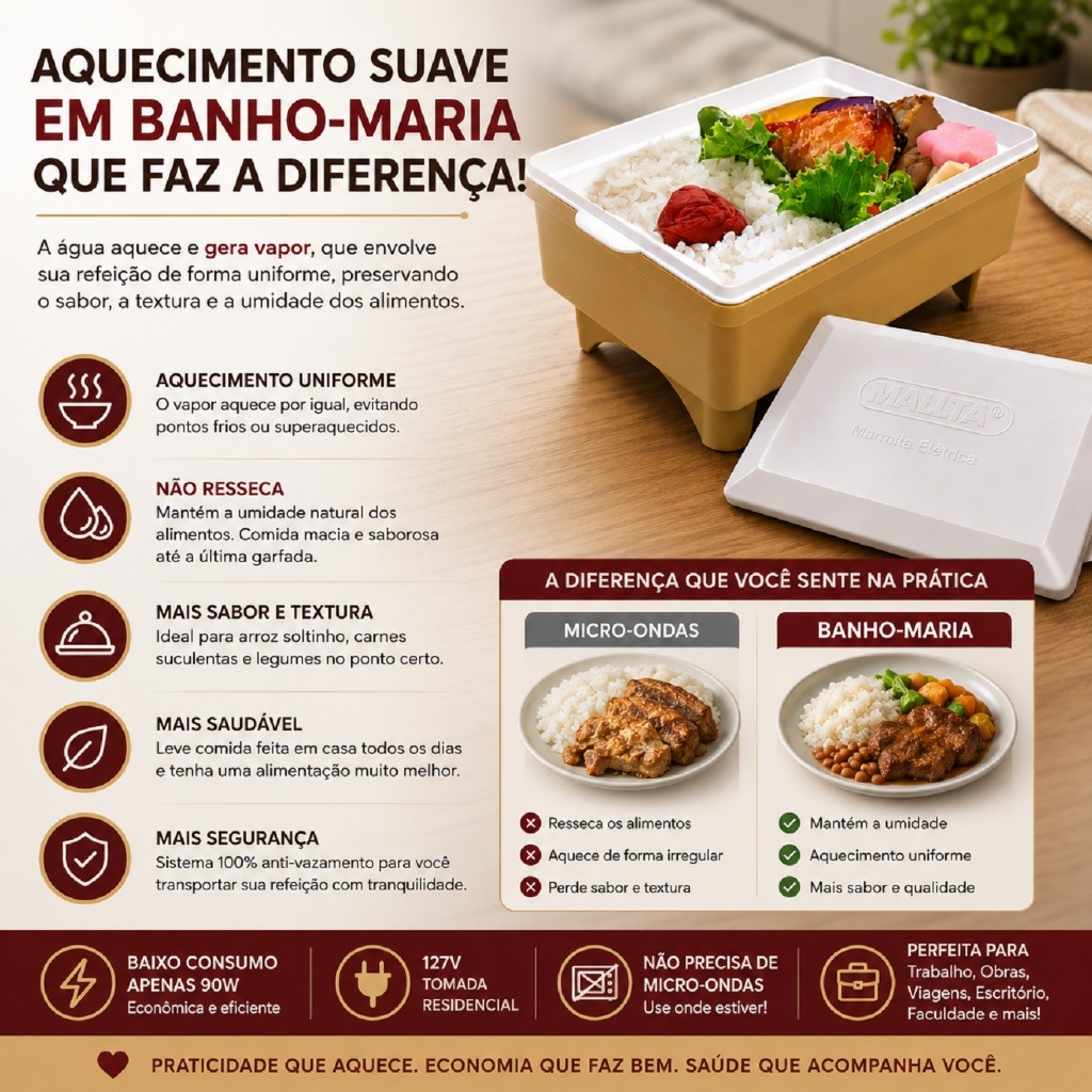 Marmita Elétrica Aquecedor Vapor Banho Maria - 127v Conservação de Nutrientes Saudável — imagem 2 de 2