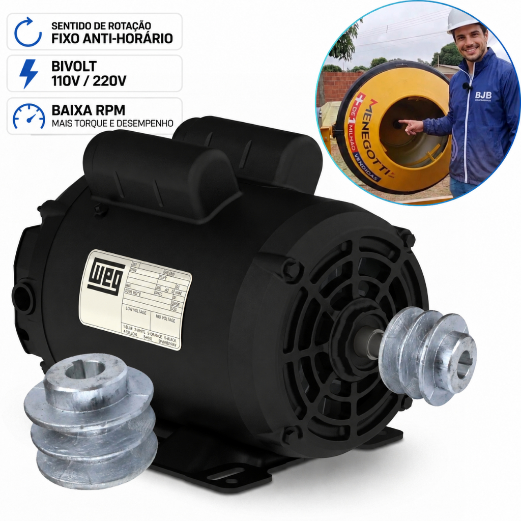 Motor Weg Elétrico 3CV Compressor Moinho Betoneira C/ Polia