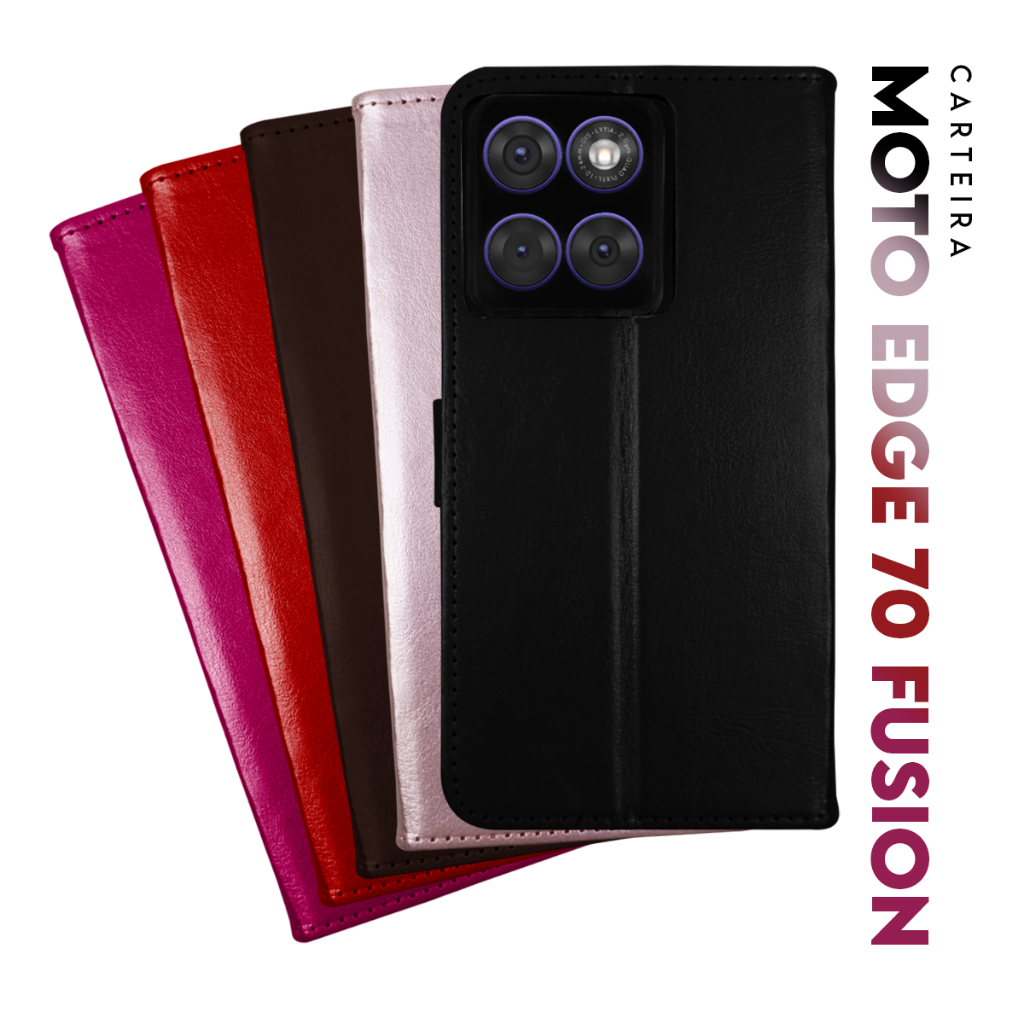 Capa Case Capinha Carteira Flip Cover Couro Sintético PRETA Motorola Moto Edge 70 Fusion XT2605 6.78 Cell in Power25