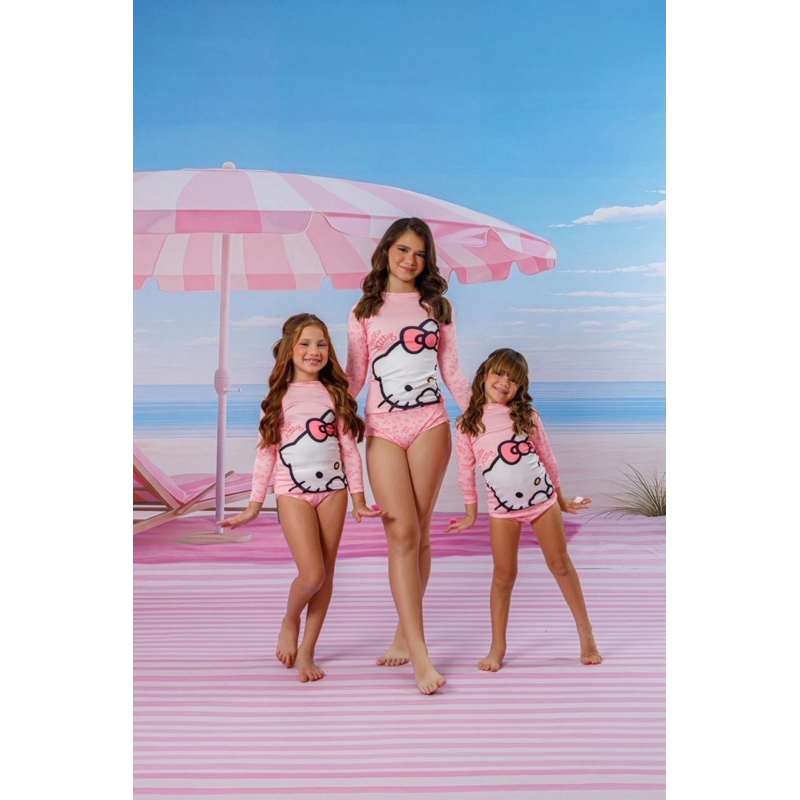 Conjunto infantil camiseta uv e biquíni forrado verão proteção uv