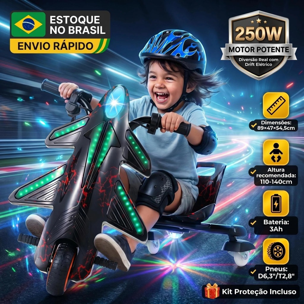 250W HONEYWHALE 008C Triciclo Elétrico Drift Infantil 15KM/H 12KM com Bluetooth, 3 Velocidades