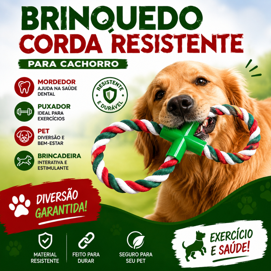 Brinquedo Mordedor De Corda Porte Médio Puxador Cães Pet