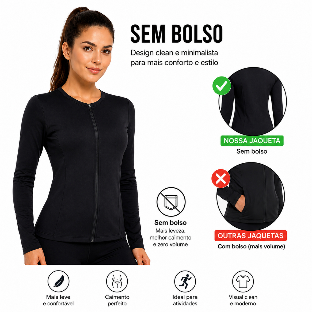 Jaqueta Feminina Treino Academia Slim Ziper Dryfit Proteção Solar Blusa Térmica — imagem 2 de 2