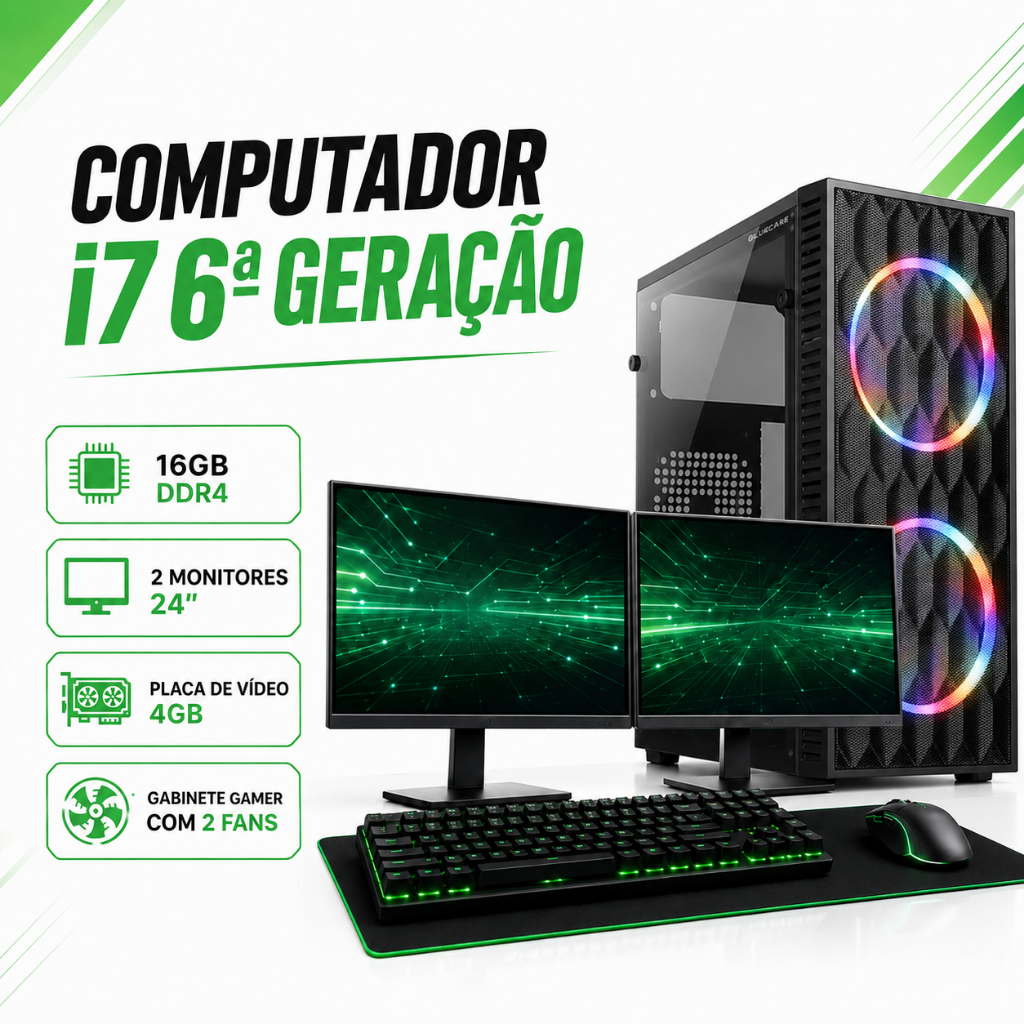 Computador i7 6 Gen - 16GB DDR4 - 960GB SSD - 2 Monitores 24"