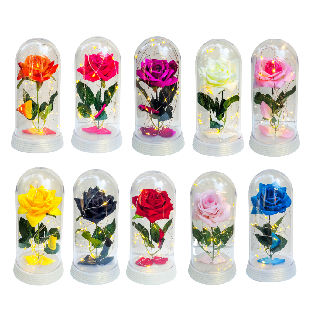 Luminária Cúpula A Rosa Encantada A Bela e A Fera O Pequeno Príncipe 20 cm Base Cor Pérola Preta Ouro Girassol Luzes LED