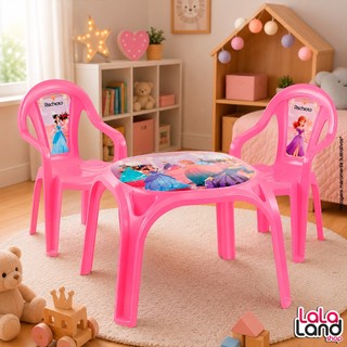 Kit Mesa Mesinha Escolar 2 Cadeiras Poltrona Infantil Brinquedo Didático Decorada Astronauta Corrida Princesa Unicórnio