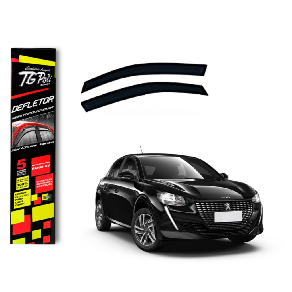 Calha de Chuva Peugeot 208 2021 a 2025 TG Poli Defletor 4 portas Protetor Janelas Fumê