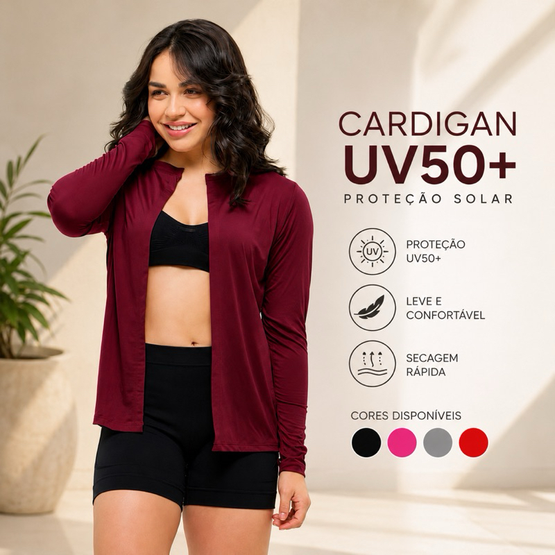 Cardigan Feminino UV50+ Casaquinho Academia Proteção Solar Casaco Leve Manga Longa Sem Zíper