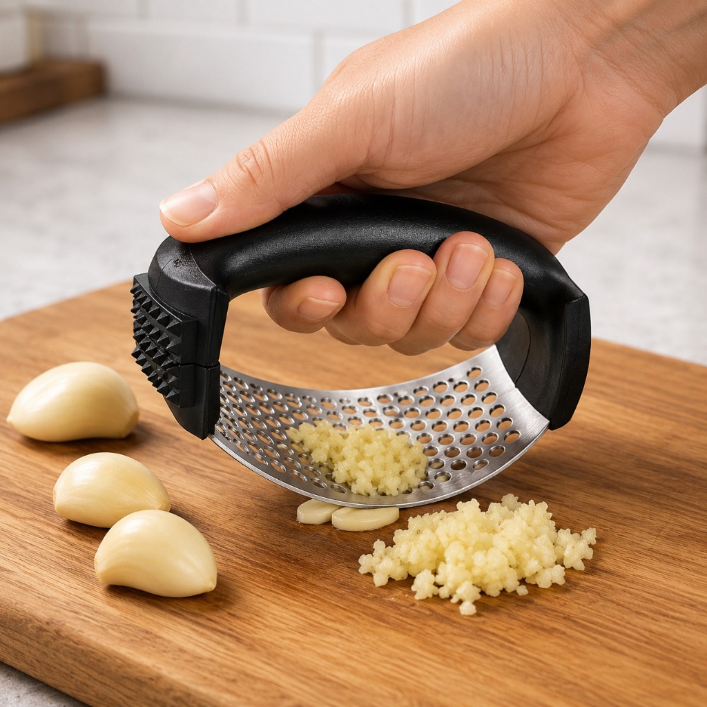 Amassador de Alho Manual em Aço Inox Triturador Espremedor de Alho Ergonômico Prático para Cozinha