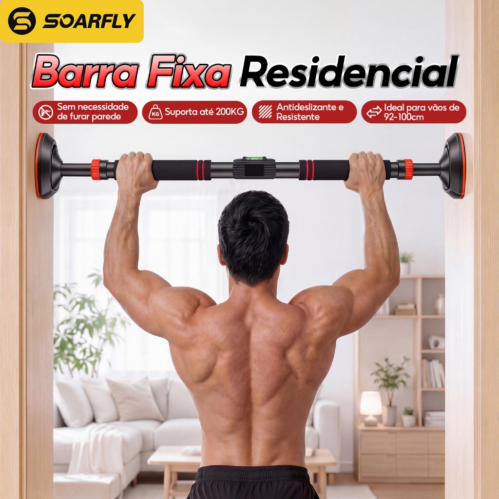 SOARFLY Barra Fixa de Porta 92–100 cm Sem Furar, Ajustável e