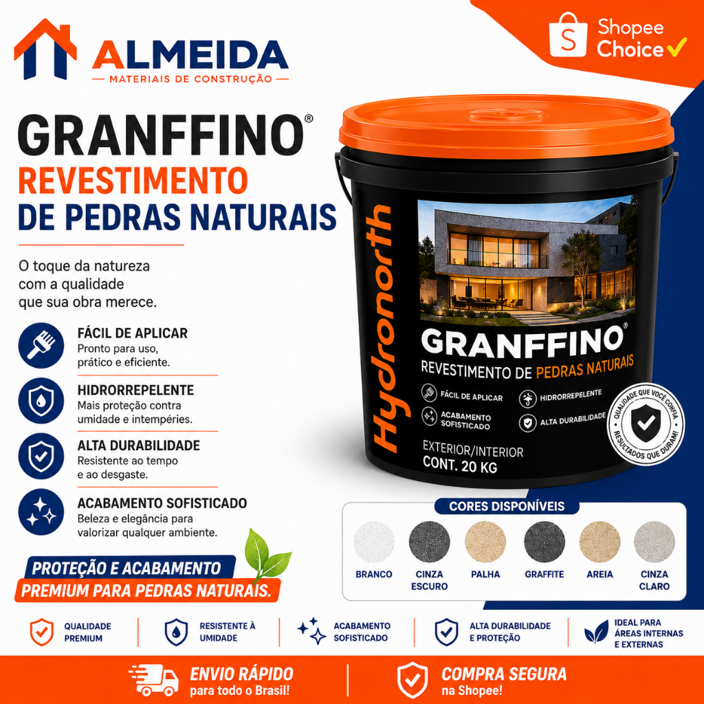 Revestimento Textura Granffino Pedras Naturais 20Kg  Hydronorth Diversas cores