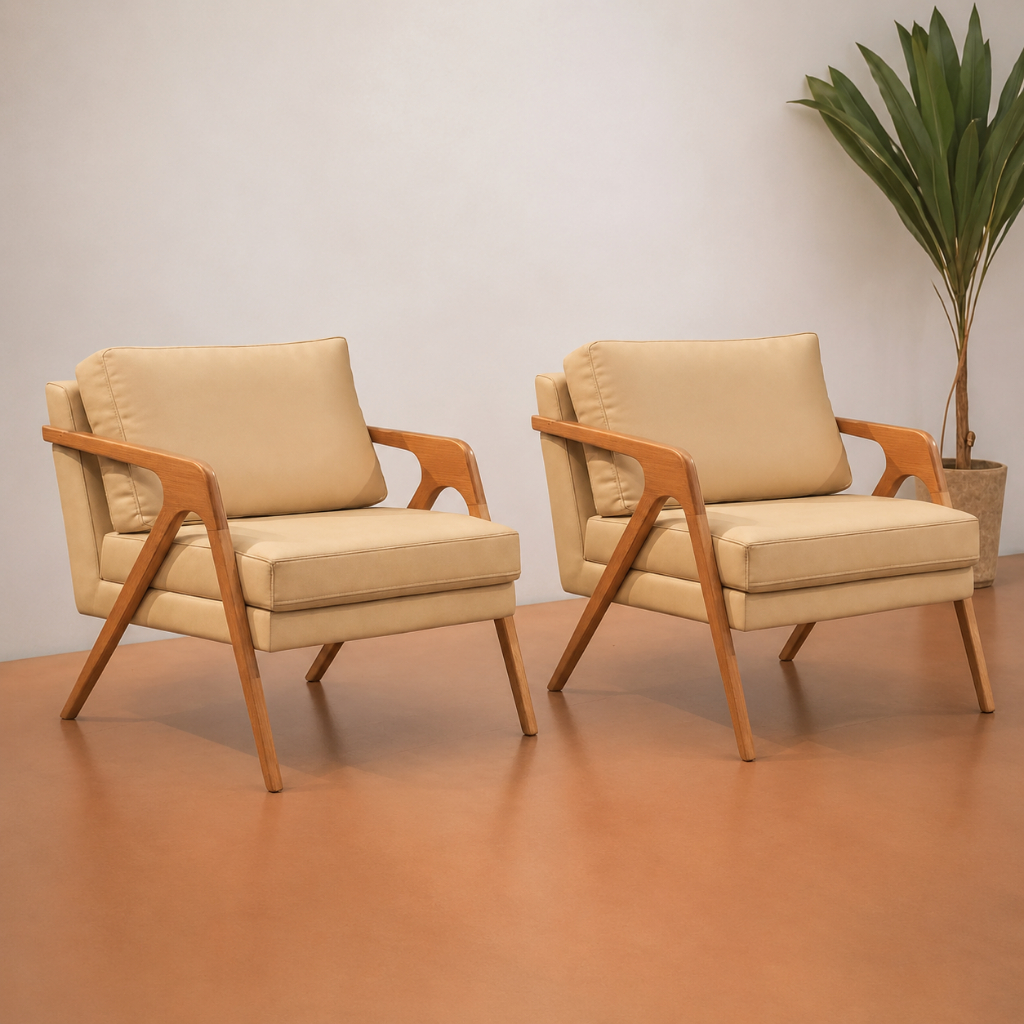 Kit 2 Poltrona Decorativa Mona Madeira Maciça Moderna Luxuosa Cores Variadas