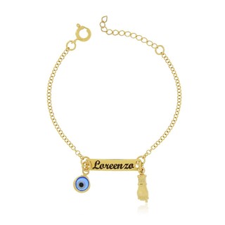 Pulseira RN Bebe Infantil Figa Olho Grego Com Nome Folheado Ouro - semi joia