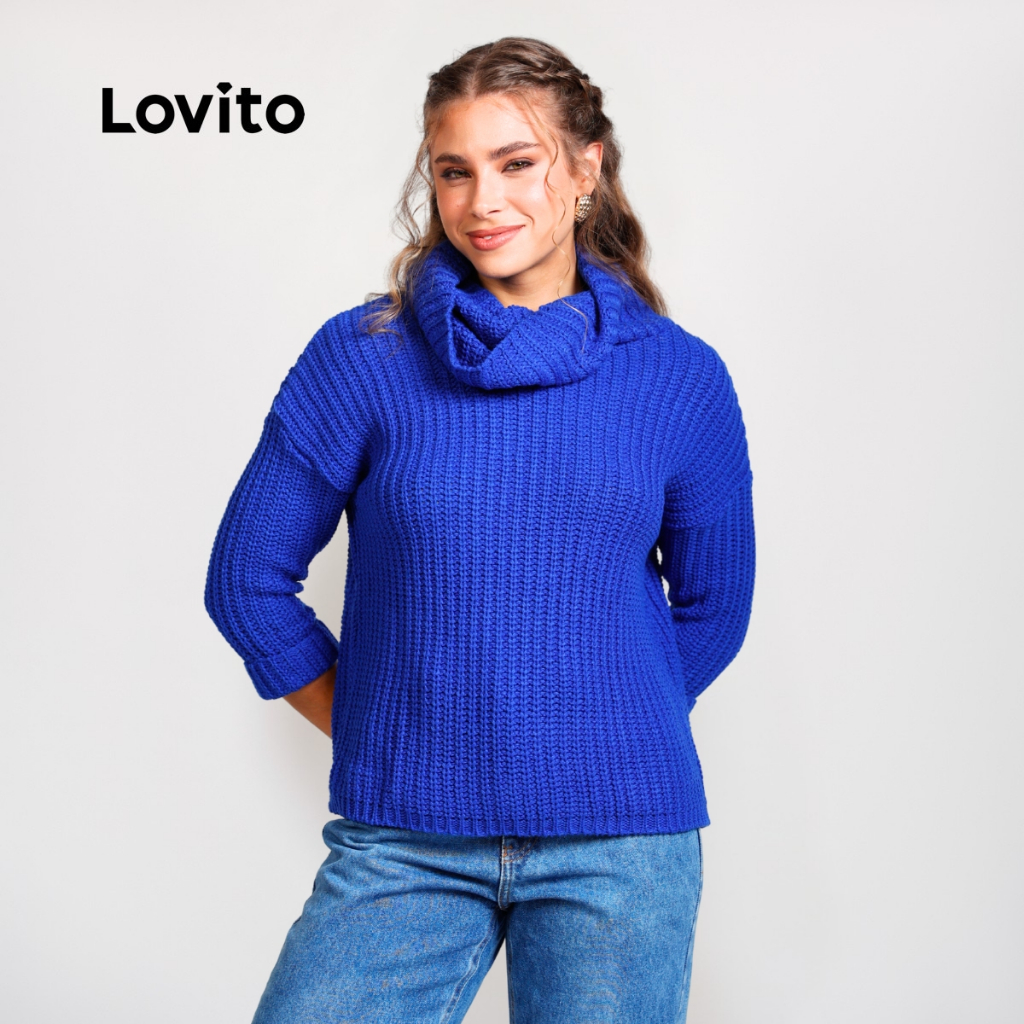 Lovito Suéter Gola Alta e Ampla de Tricô SWB22752305