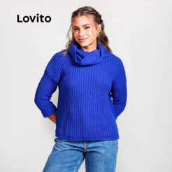 Lovito Suéter Gola Alta e Ampla de Tricô SWB22752305