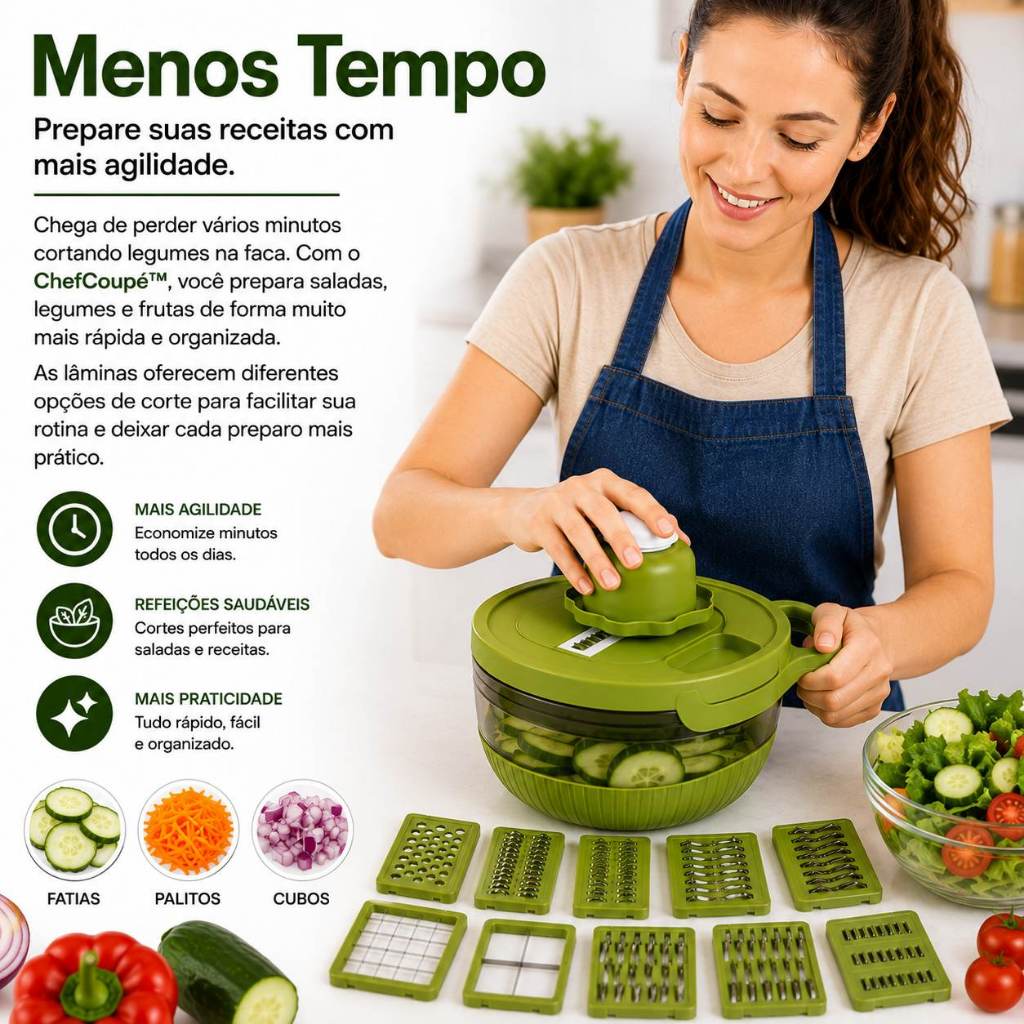 Ralador Fatiador de Legumes 15 em 1 Multifuncional Cortador de Legumes Frutas e Verduras Mandoline Aço Inox 15 Peças