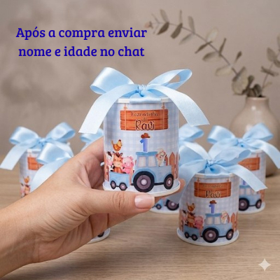 Tubolata 7x6 Fazendinha Azul Personalizada Lembrancinha aniversário Maternidade Chá bebê com laço