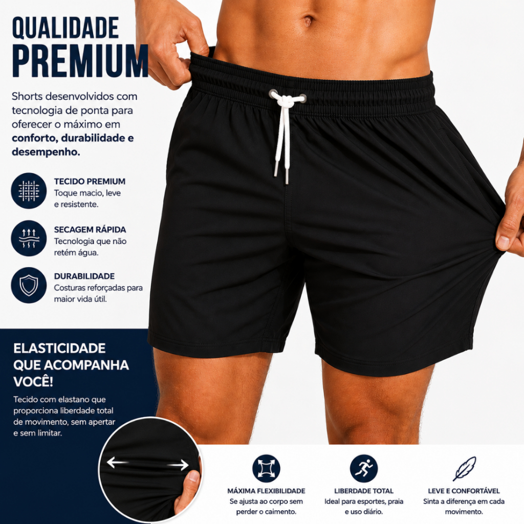 Short Masculino Fitness Dry Fit com Elastano Academia Corrida Treino Esportivo 3 Bolsos