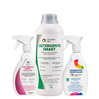 Kit Biossegurança Essencial Advanced Med - Pré-Limpeza + Detergente Smart + Desinfetante Hospitalar