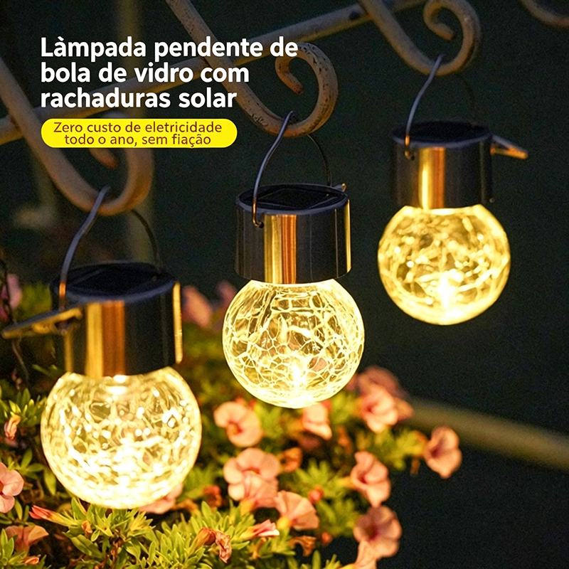 Luminária Solar Externa Bola de Vidro Rachada Lâmpada de Energia Solar à Prova d'Água para Decoração de Jardim