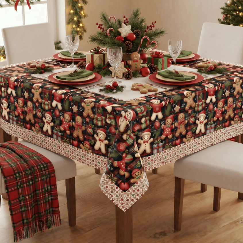 Toalha de Mesa 4 Lugares 1,50x1,50 Mesa Posta Cozinha Estampas Exclusivas (NATAL)