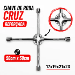 Chave de Roda Cruz 4 bocas Reforçada de aço bocas 17x19x21x23 Profissional
