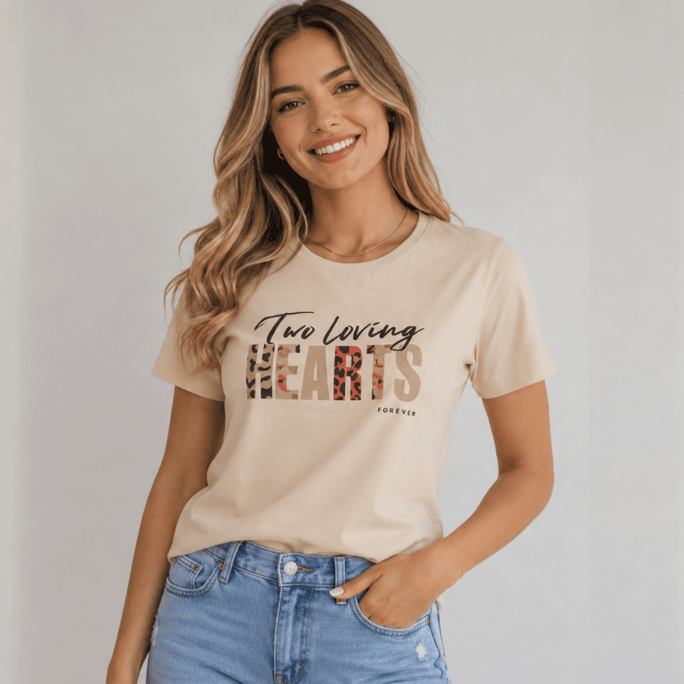 T-Shirt Feminina Algodão Premium Estampa Exclusiva Two Loving Hearts Camiseta Casual Confortável