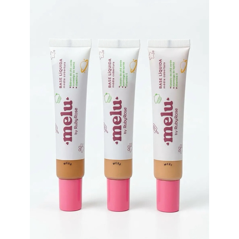 Base Líquida Melu by Ruby Rose 30ml Cobertura Média Acabamento Natural para Todos os Tipos de Pele