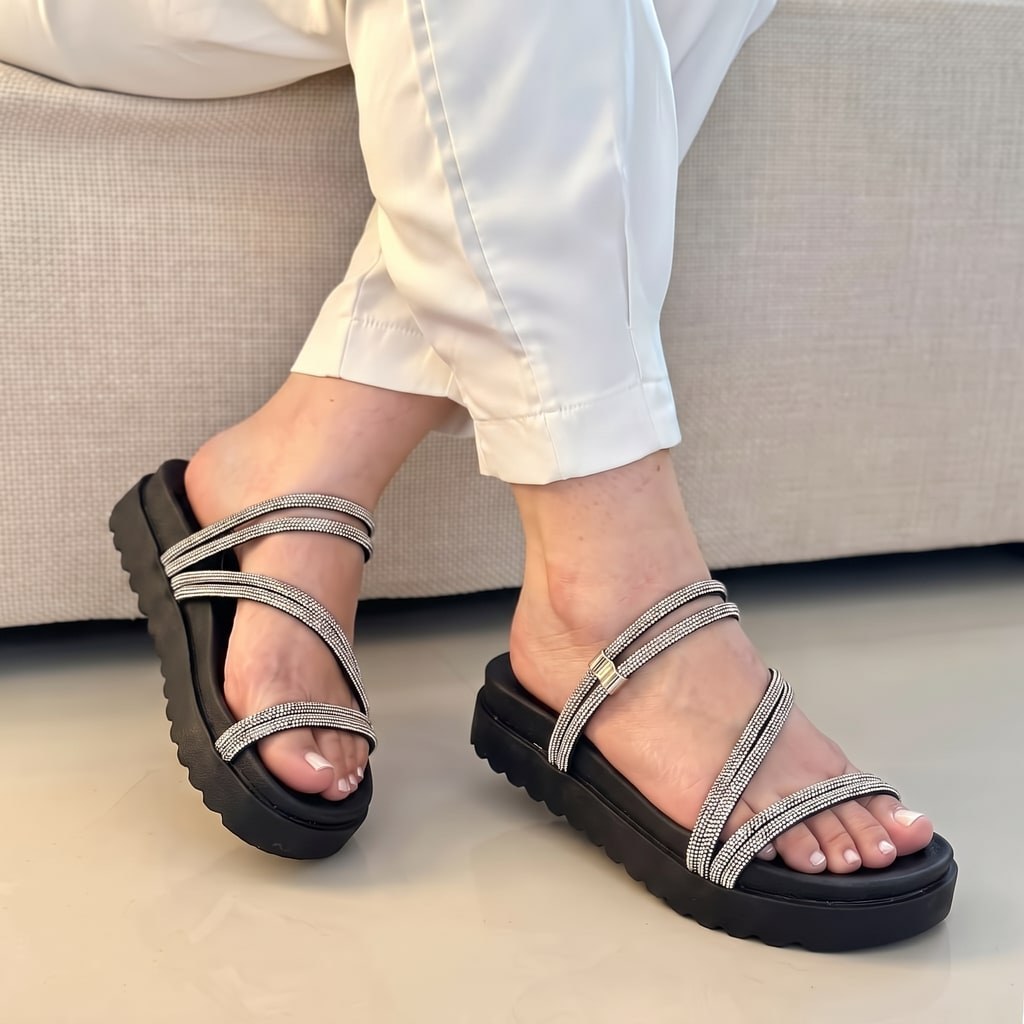 Sandalia Feminina Brilho Passador Luxo Plataforma Confortável Leve Elegante