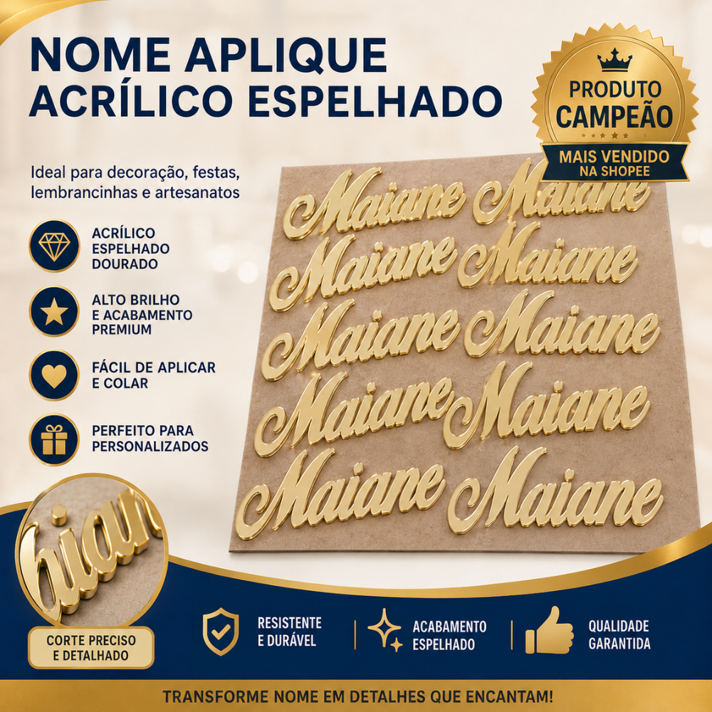 50 Nomes Personalizados Acrílico Espelhado | Lembrancinhas, Artesanato e Decoração