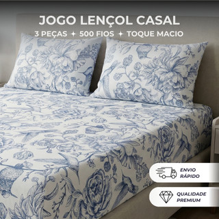 Jogo de Lençol Estampado 3 Peças 500 Fios Micro Percal Penteado Cama Solteiro Casal Queen…