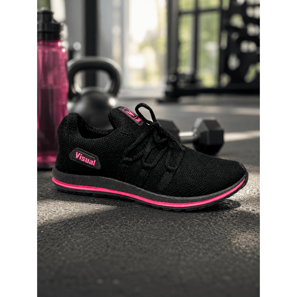 Tênis Feminino Caminhada Corrida  Confortável Preto Rosa Caminhada Academia Leve Macio Respirável Dia a Dia