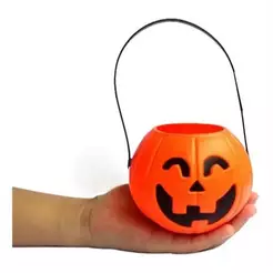 Balde Abóbora Halloween Médio Porta Doces Caça aos Doces Decoração 14cm