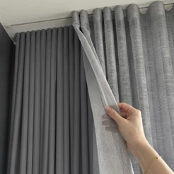 Cortina Trilho Suíço Duplo Voil de Linho + Forro Blackout 4,00 x 2,30/2,40/2,50/2,60/2,70/2,80 Alto Padrão
