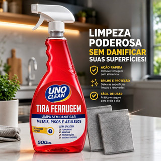 Spray Tira Ferrugem Uno Clean 500Ml Metal Inox Azulejo Rejunte Ferragens Piso Oxidacao Remove Fácil