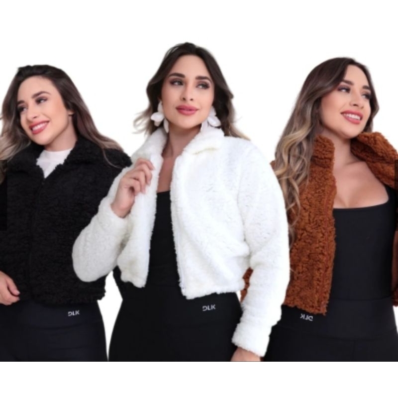 casaco teddy  con zíper gola alta pra imverno femenino  tamanho unico