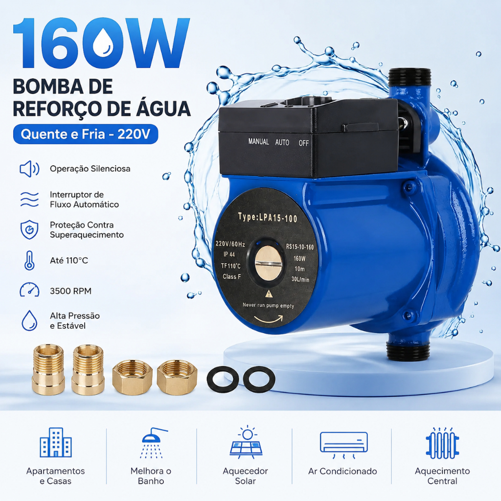 Bomba Pressurizador De Água Quente Frio 160w Silenciosa 220v