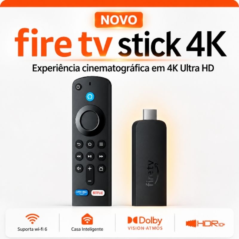 Fire TV Stick 4K Amazon Última Geração Lançamento Mais Recente Wi-Fi 6 Controle Remoto por Voz Alexa 4K Smart tv 2ª
