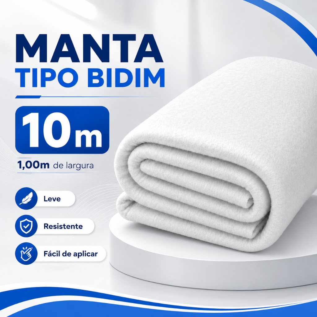 Manta Bidim VP50 10m² Reforço para Manta Líquida Impermeabilização Telhados Lajes e Telhas
