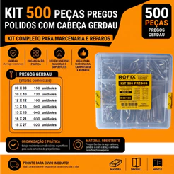 Kit 530 Pregos Polidos Com Cabeça e Caixa Organizadora, do 8x8 ao 18x27