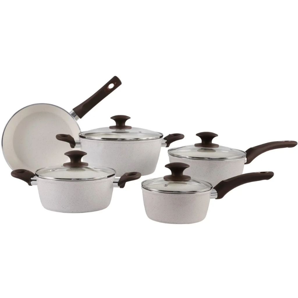 Jogo de Panelas Brinox Cerâmico de Alumínio Vanilla 5 Peças Optima Essentials Ceramic Life