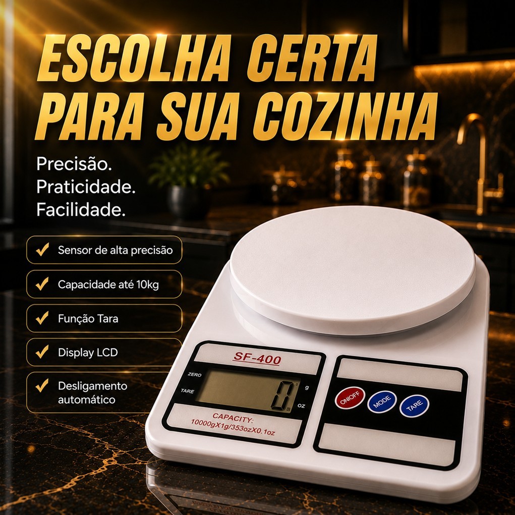 Balança de Alta Precisão 1g até 10kg Cozinha Digital Função Tara Confeitaria Dieta Fitness