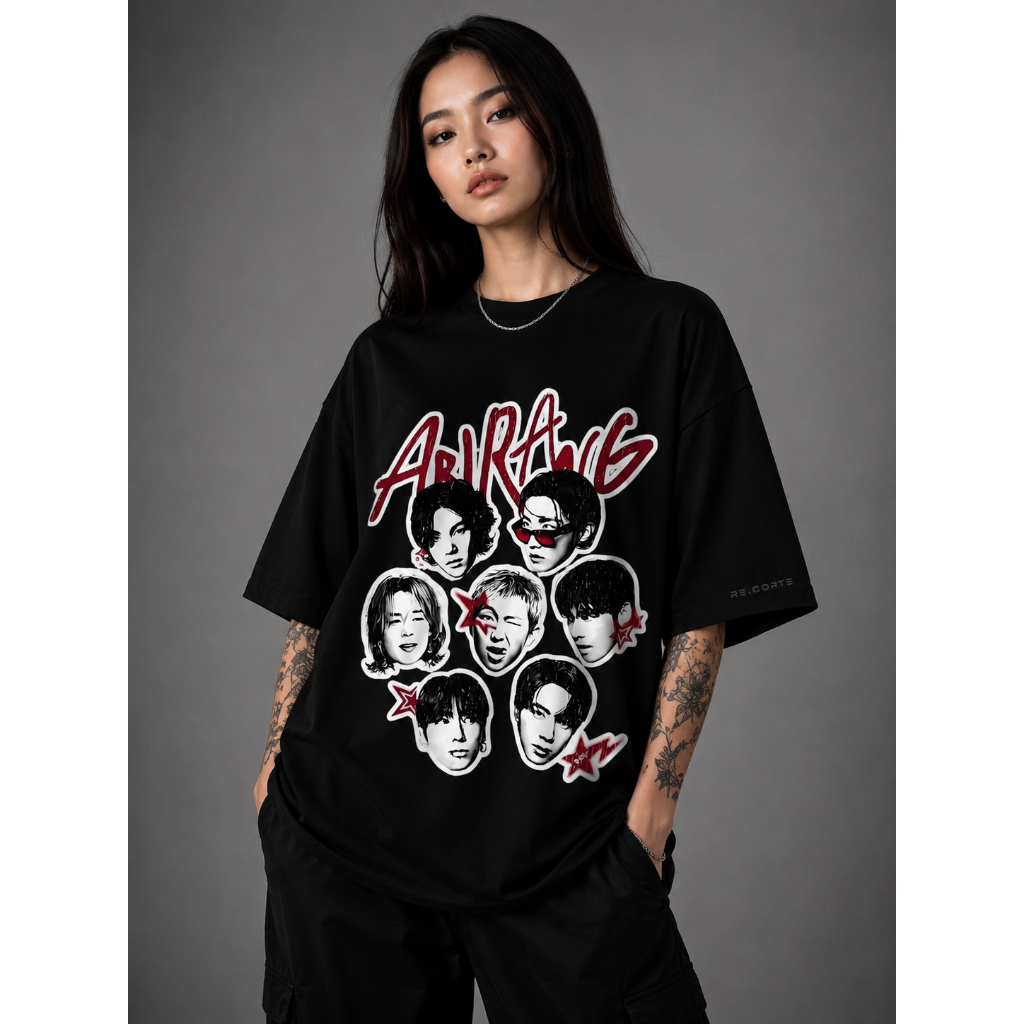 Camiseta Oversized BTS KPOP Unisex Streetwear 100% ALGODÃO e SUEDINE PREMIUM Estampada Premium